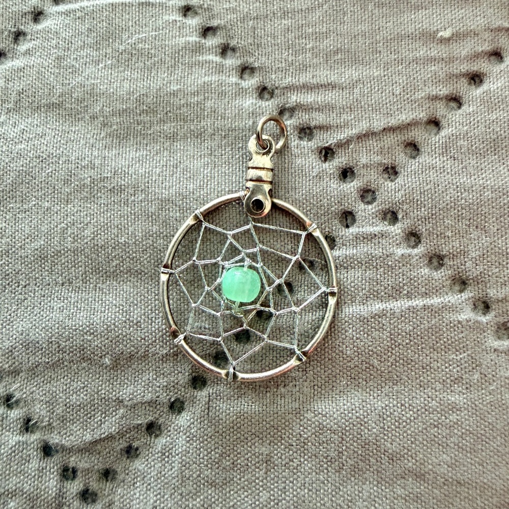 Sterling Silver Dreamcatcher Pendant with Green Gem
